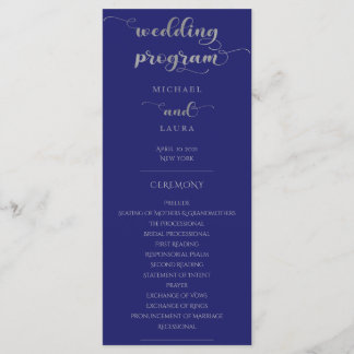 Elegant Navy Blue and Silver Wedding Program
