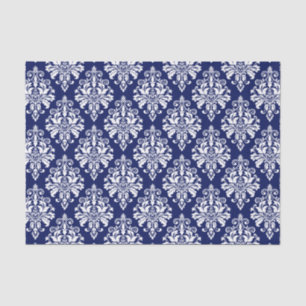 Elegant Navy Blue and White Damask Pattern Tissue Paper