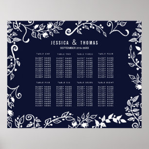 Elegant Navy Blue and White Floral Seating Chart