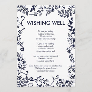 Elegant Navy Blue and White Floral Wishing Well Invitation