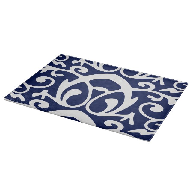 Elegant Navy Blue and White Glass Cutting Board (Corner)