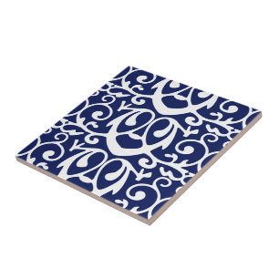 Elegant Navy Blue and White Pattern Ceramic Tile