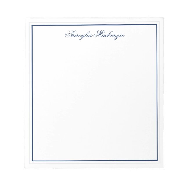 Elegant Navy Blue and White Personalized Notepad (Front)