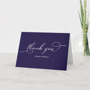 Elegant Navy Blue And White Script Thank You Card