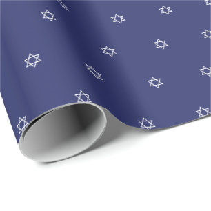 Elegant navy blue and white Star of David pattern  Wrapping Paper