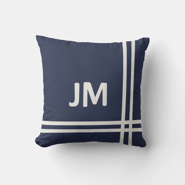 Elegant navy blue and white stripes design  cushion (Front)