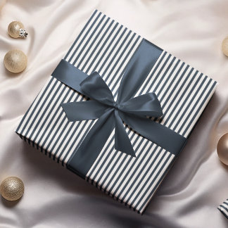 Elegant Navy Blue and White Thin Stripes Wrapping Paper