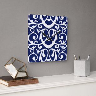 Elegant Navy Blue and White Wall Clock