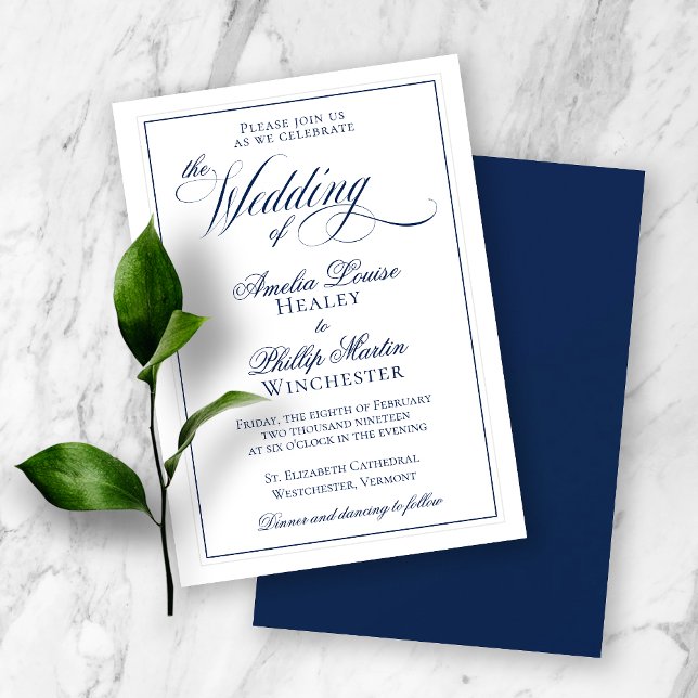 Elegant Navy Blue and White Wedding Invitation (Creator Uploaded)