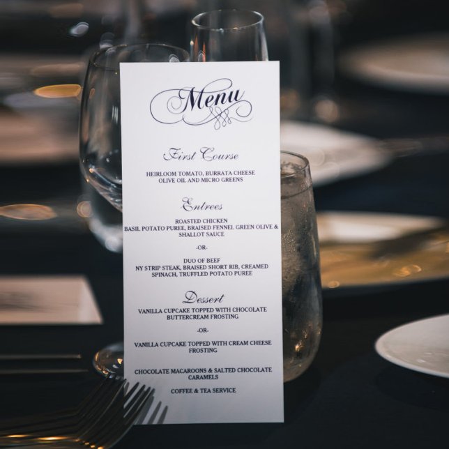 Elegant Navy Blue And White Wedding Menu Templates (Creator Uploaded)