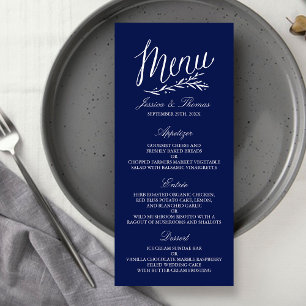 Elegant Navy Blue And White Wedding Menu Templates