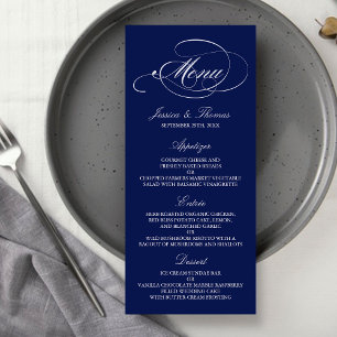 Elegant Navy Blue And White Wedding Menu Templates
