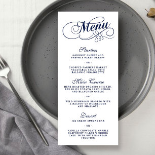 Elegant Navy Blue And White Wedding Menu Templates