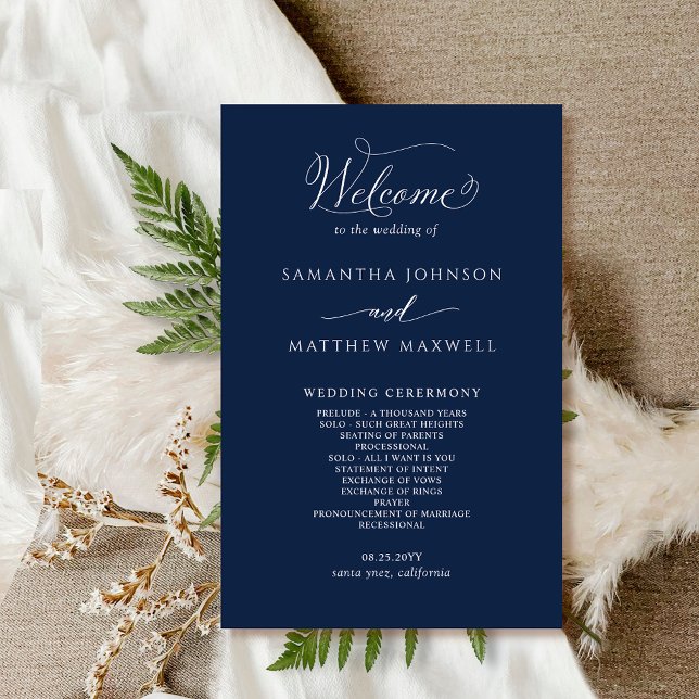 Elegant Navy Blue and White Wedding Program (Creator Uploaded)