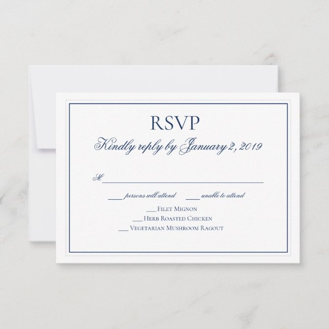 Elegant Navy Blue and White Wedding RSVP (Front)