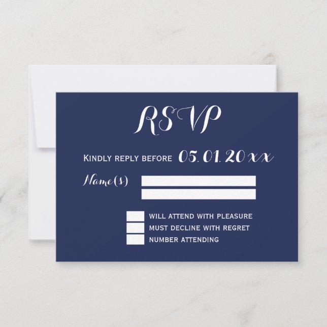 Elegant Navy Blue And White Wedding RSVP (Front)