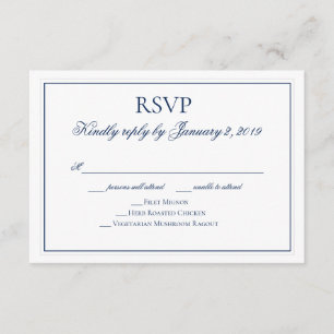 Elegant Navy Blue and White Wedding RSVP Card