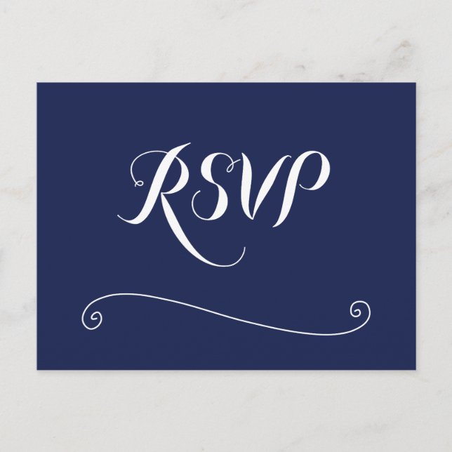 Elegant Navy Blue And White Wedding RSVP Postcard (Front)