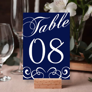 Elegant Navy Blue And White Wedding Table Number