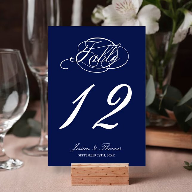 Elegant Navy Blue And White Wedding Table Number (Creator Uploaded)