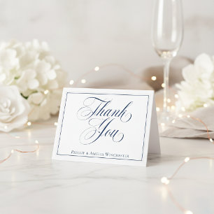 Elegant Navy Blue and White Wedding Thank You Card