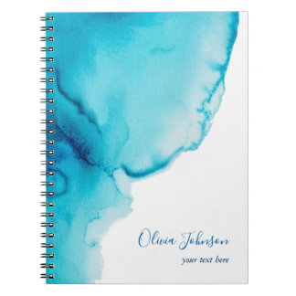 Elegant Navy Blue Aqua Watercolor Notebook