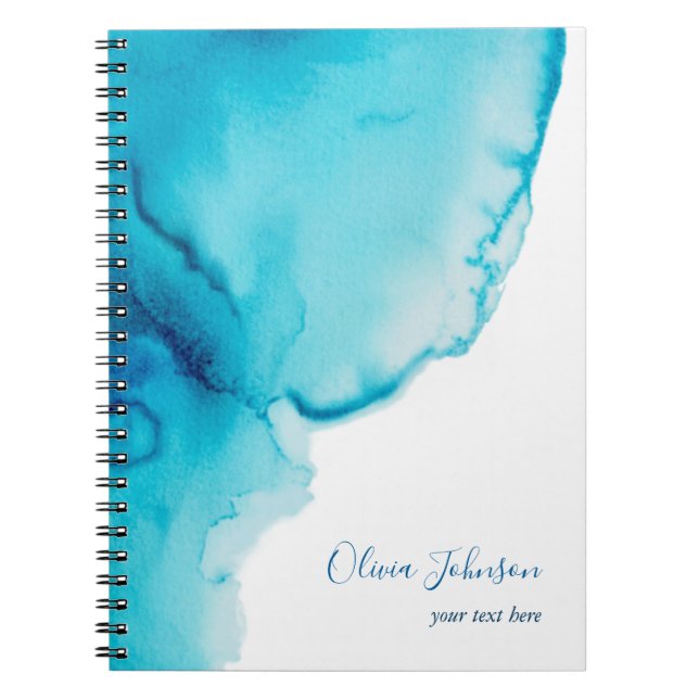 Elegant Navy Blue Aqua Watercolor Notebook (Front)