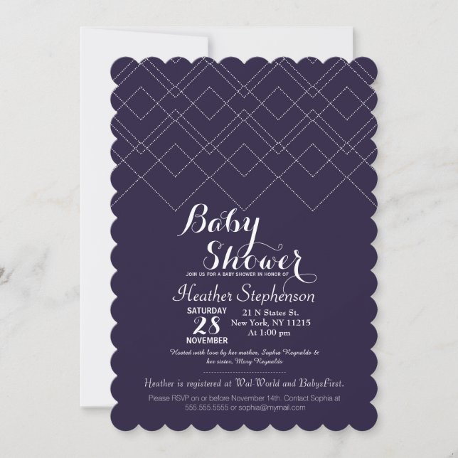Elegant Navy Blue Art Deco Geometric Pattern Invitation (Front)