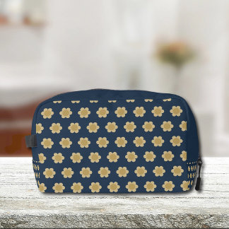 Elegant Navy Blue Beige Floral Pattern Dopp Kit