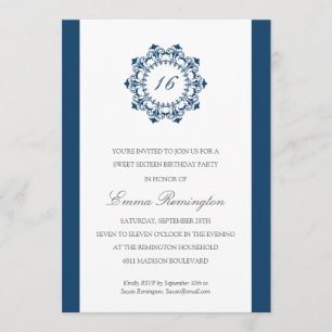 Elegant Navy Blue Birthday Party Invitation