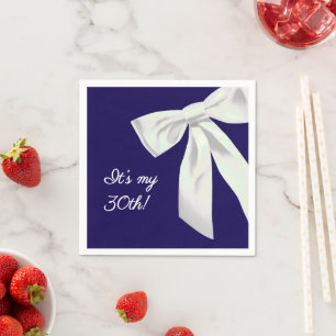 Elegant Navy Blue Birthday with White Bow Napkin