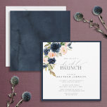 Elegant Navy Blue Blush Pink Bridal Brunch Invitation<br><div class="desc">Modern, elegant square bridal shower (brunch) invitation featuring a bouquet of navy blue and blush pink flowers, bordered in navy blue. Personalise your bridal shower details in soft off-black, accented with beautiful modern hand lettered calligraphy. The back of the card features a navy blue texture. Part of a co-ordinated suite....</div>