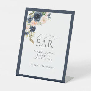 Elegant Navy Blue Blush Pink Shower Bouquet Bar Pedestal Sign