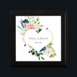 Elegant Navy Blue Blush Rose Floral Heart Wedding Gift Box<br><div class="desc">This custom floral gift box is the perfect choice to give a gift to the newlyweds. This elegant design template features a faux gold frame accented with hand painted navy blue and blush pink watercolor roses with greenery. Personalise your names and wedding date in black script typography. Please check out...</div>