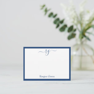Elegant Navy Blue Border Monogram Card