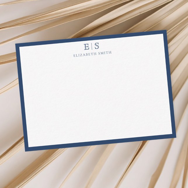 Elegant Navy Blue Border Monogram Card (Creator Uploaded)
