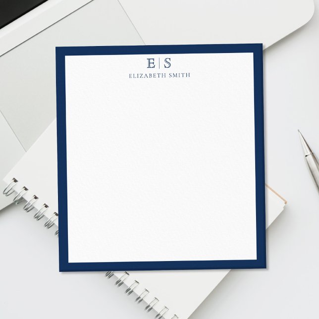 Elegant Navy Blue Border Monogram Notepad (Creator Uploaded)
