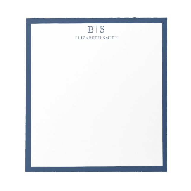 Elegant Navy Blue Border Monogram Notepad (Front)