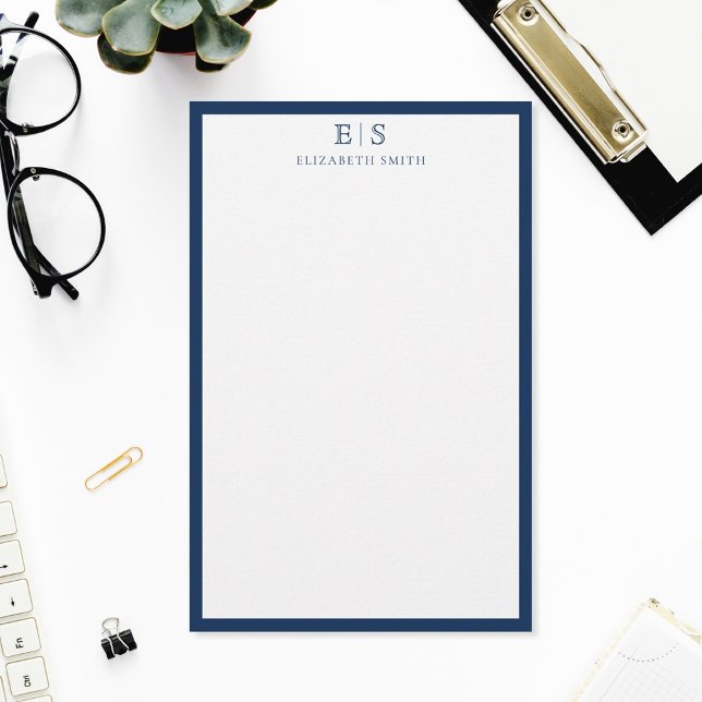 Elegant Navy Blue Border Monogram Stationery (Creator Uploaded)