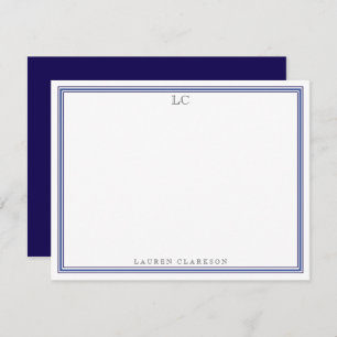 Elegant Navy Blue Border Monogram Stationery Note Invitation