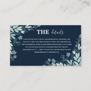 Elegant Navy Blue Botanical Details Wedding Enclosure Card