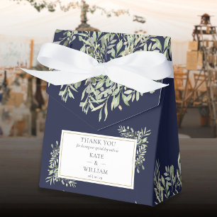 Elegant Navy Blue Botanical Greenery Wedding Favour Box
