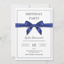 Elegant Navy Blue Bow Birthday Invitation