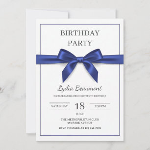 Elegant Navy Blue Bow Birthday Invitation