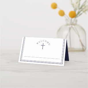 Elegant Navy Blue Boy First Communion Place Card