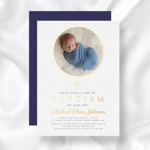 Elegant Navy Blue Boy Religious Photo Baptism Gold