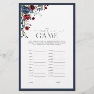 Elegant Navy Blue Burgundy Bridal Shower Game