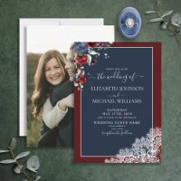 Elegant Navy Blue Burgundy Script Photo Wedding