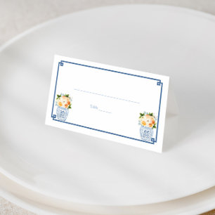 Elegant Navy Blue Burnt Orange Fall Wedding Party Place Card