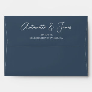 Elegant Navy Blue Calligraphy Address Wedding  Envelope